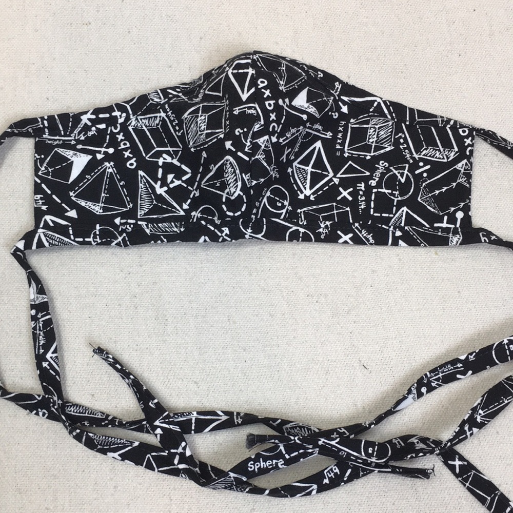 Hand sewn Geometry Cotton Face mask w Ties